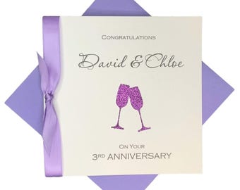 3rd Anniversary Card - Leather 3 Year Third Wedding Anniversary Greeting Card Gift for Wife Husband Couple Friends - CH 3