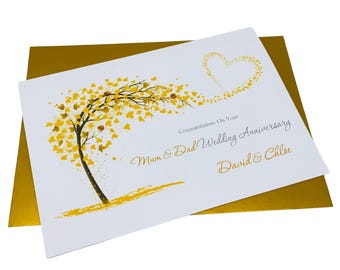 Mum & Dad Anniversary Card - Wedding Anniversary  Greeting Card, Gift for Parents - Sweeping Heart