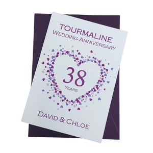 38. Hochzeitstag Karte - Turmalin 38 Jahr Achtunddreißig Grußkarte Geschenk für Frau Mann Eltern Paar Freunde - Liebe Herz