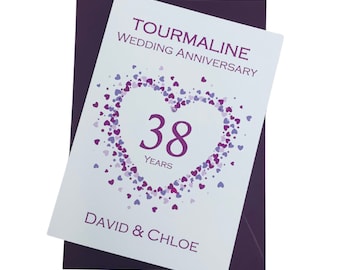 38th Wedding Anniversary Card - Tourmaline 38 Year Thirty Eighth Greeting Card Gift for Wife Husband Parents - Love Heart