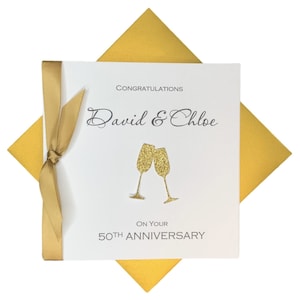 Kaart 50e huwelijksverjaardag - Gouden 50 jaar vijftigste wenskaart Cadeau voor vrouw echtgenoot ouders paar vrienden - champagne