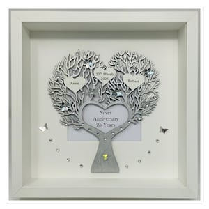 25th 25 Years Silver Wedding Anniversary Married Gift Him Her Husband Wife Family Tree Picture Frame Personalised - Heart Tree Metallic