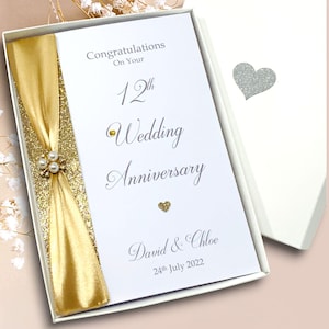 Carte pour 12e anniversaire de mariage - Carte de voeux de 12 ans de luxe pour 12 ans de mariage, cadeau personnalisé pour femme, mari, parents, couple