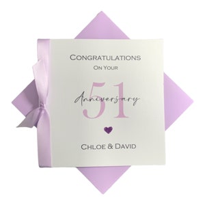 Tarjeta del 51.º aniversario de bodas - 51 años Cincuenta y primer regalo de felicitación Esposa Esposo Padres Amigos - 17 colores - Número de cinta
