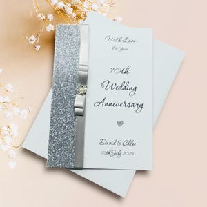 70th Wedding Anniversary Card - Platinum 70 Year Seventieth Gift Wife Husband Girlfriend Boyfriend - 18 Colours to Choose - Luxury Bow