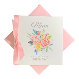 Cartão de aniversário floral para mamãe e envelope colorido feito à mão fita mamãe mamãe mamãe mamãe mãe madrasta roxo - peônia rosa
