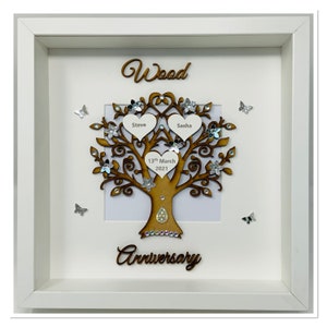 5th 5 Years Wood Wedding Anniversary Couple Gift Present Husband Wife Family Tree Picture Frame Personalised - Wooden