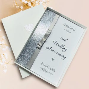 Tarjeta para el 16.º aniversario de bodas - Plata hueca para 16 años, esposa, esposo, novia o novio - 18 colores a elegir - Lazo de lujo