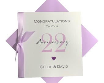 22nd Wedding Anniversary Card - Copper 22 Year Twenty Second Gift for Wife Husband Couple Friends - Colour Choice - RN 22