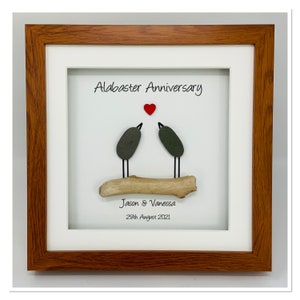 37° 37° Anniversario di matrimonio in alabastro, regalo per marito e moglie, cornice per foto personalizzata (scelta del colore della cornice) - Pebble Birds