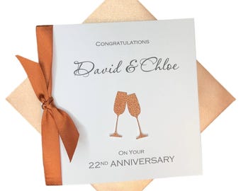 22nd Wedding Anniversary Card - Copper 22 Year Twenty Second Greeting Card, Gift for Wife, Husband, Parents Couple Friends - CH 22