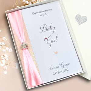 Nouvelle carte de félicitations pour petite fille - carte de luxe personnalisée faite main cadeau baby shower bienvenue femme enceinte maman papa parents amis