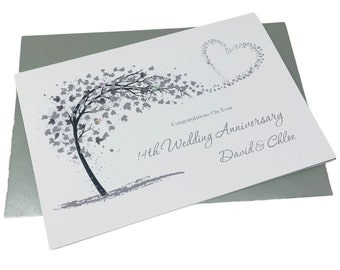 Carte de 14e anniversaire de mariage - 14 ans de carte de voeux ivoire, cadeau pour femme mari parents couple amis - grand coeur