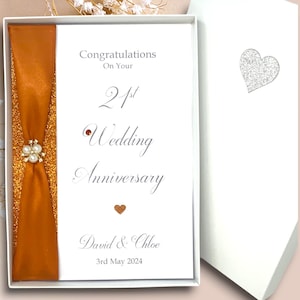 Biglietto d'auguri per il 21° anniversario di matrimonio - Biglietto d'auguri di lusso per il 21° anniversario in ottone, regalo personalizzato per moglie, marito, genitori