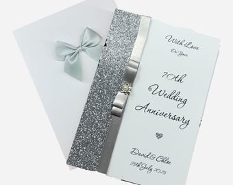 70th Wedding Anniversary Card - Platinum 70 Year Seventieth Gift Wife Husband Girlfriend Boyfriend - 18 Colours to Choose - Luxury Bow