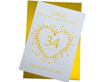 Biglietto per il 34° anniversario di matrimonio - Opal 34 Year Thirty Fourth Greeting Card, regalo per moglie, marito, genitori, coppia, amici - LH 34