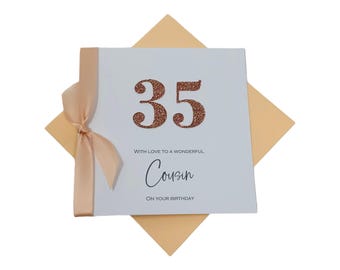Cousin Birthday Card - Personalised Luxury Greeting Card, Gift for Cousin - 17 Colours - ANY YEAR - Glitter Number