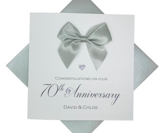 70th Wedding Anniversary Card - Platinum 70 Year Seventieth  Greeting Card Gift Wife Husband Parents - 18 Colours - Regal Bow