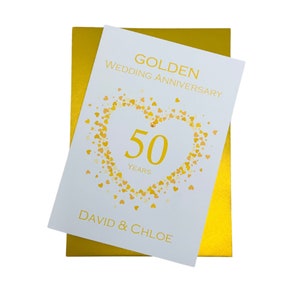 Kaart 50e huwelijksverjaardag - gouden 50 jaar vijftigste wenskaart cadeau voor vrouw echtgenoot ouders paar vrienden - liefdeshart