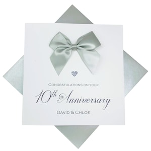 10th Wedding Anniversary Card - Tin 10 Year Tenth Anniversary  Greeting Card, Gift for Wife, Husband, - 18 Colours - Regal Bow