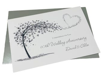 Cartão de 60º Aniversário de Casamento - Diamante - Cartão de Cumprimentos de Sexagésimo Aniversário - Presente para Esposa, Marido, Pais, Casal e Amigos - SH 60