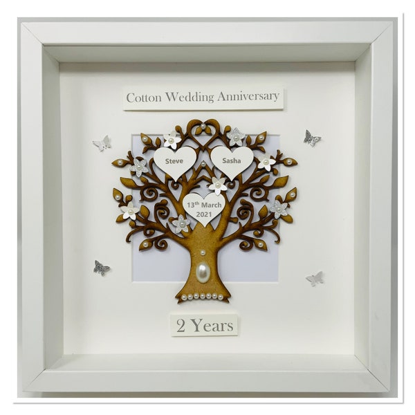 2nd 2 Years Cotton Wedding Anniversary Gift Present Married Husband Wife Custom Family Tree Picture Frame Personalised - Classic