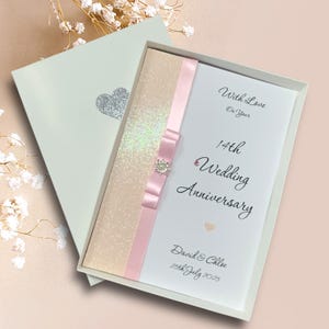 Biglietto d'auguri per il 14° anniversario di matrimonio - Avorio - Regalo per il 14° anniversario di matrimonio per moglie, marito, fidanzata, fidanzato - 18 colori tra cui scegliere - Fiocco di lusso
