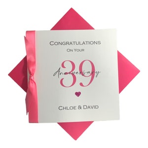 Carte d'anniversaire de mariage pour 39 ans - Trente-neuvième anniversaire de 39 ans en dentelle pour femme, mari et parents - 17 couleurs - Numéro de ruban