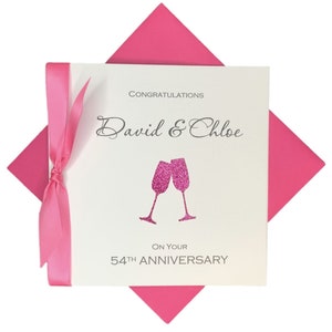 54th Wedding Anniversary Card - Glass 54 Year Fifty Fourth  Greeting Gift Wife Husband Parents Couple Friends - Champagne