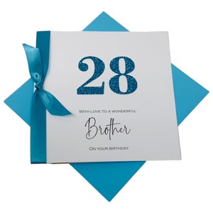 Tarjeta de cumpleaños para hermano - Tarjeta de felicitación de lujo personalizada, regalo para hermanastro - 17 colores - CUALQUIER AÑO - Número con purpurina