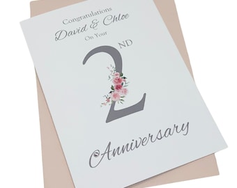 Carte 2e anniversaire en coton, 2 ans pour le deuxième anniversaire de mariage, cadeau pour femme, mari, couple, amis, FN 2