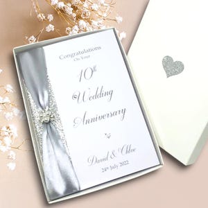 Tarjeta del décimo aniversario de bodas: hojalata Tarjeta de felicitación de lujo del décimo aniversario, regalo personalizado para esposa, esposo, padres, pareja