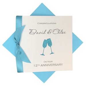 Carte de 12 ans de mariage - Carte de voeux de 12 ans en soie, cadeau pour femme, mari, couple d'amis - Champagne