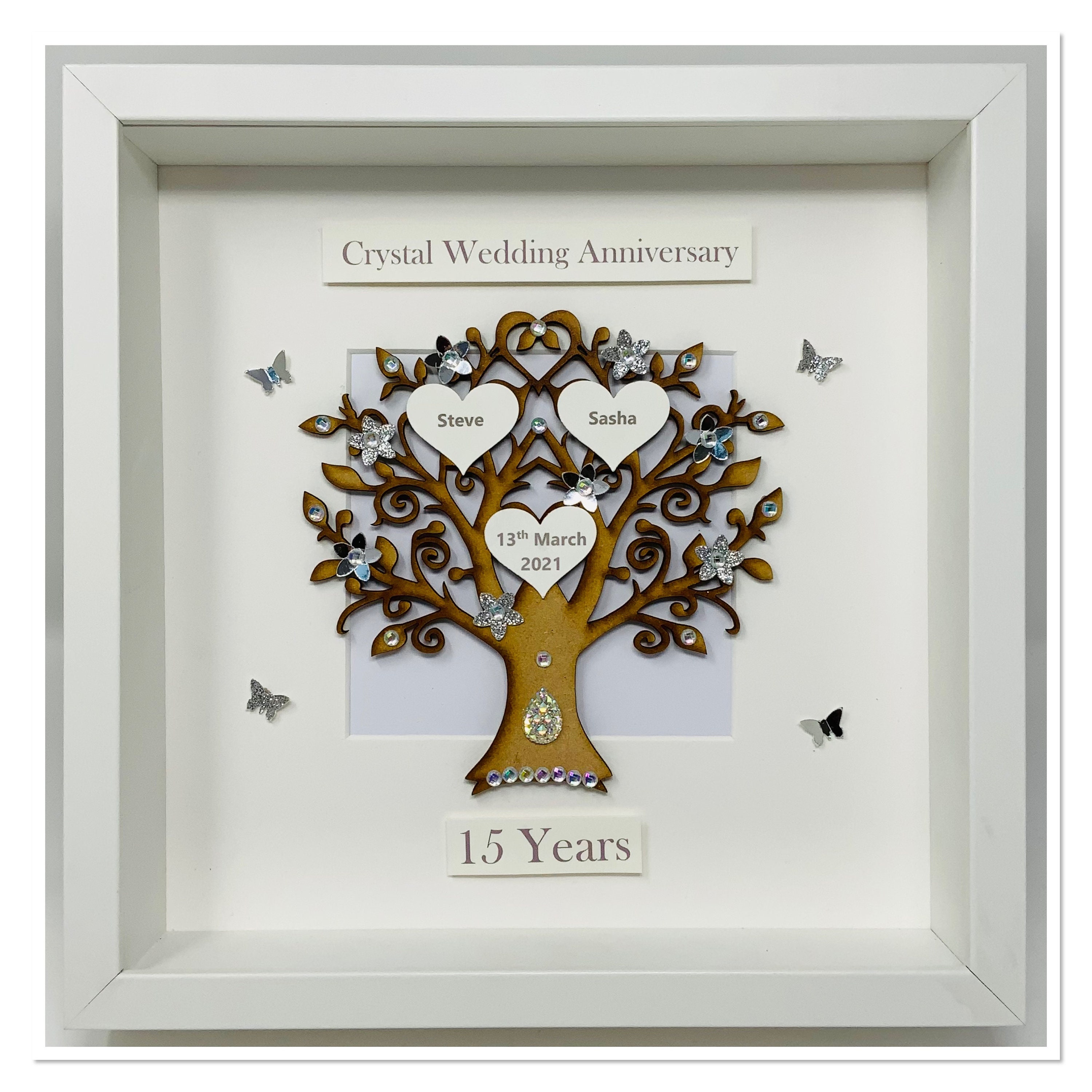 Personalized Anniversary Double Photo Frame - Feliz Anivesario 15th / Cherry