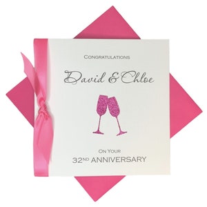 32nd Wedding Anniversary Card - Lapis 32 Year Thirty Second Greeting Card, Gift for Wife Husband Parents Couple Friends - Champagne