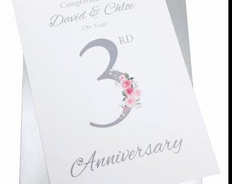 3rd Anniversary Card - Leather 3 Year Third Wedding Anniversary Greeting Card Gift for Wife Husband Couple Friends - FN 3