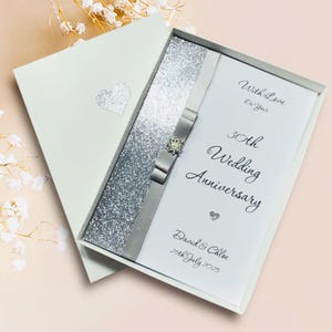 Tarjeta de 30.º aniversario de bodas - Regalo de perla para esposa, esposo, novia y novio - 18 colores a elegir - Lazo de lujo