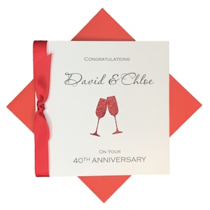 Carte de 40e anniversaire de mariage - Ruby 40 ans, quarantième cadeau carte de voeux pour femme mari parents couple amis - champagne