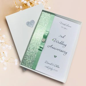 Tarjeta de 2.º aniversario de bodas de algodón, regalo personalizado para esposa y esposo. 18 colores a elegir. Lazo de lujo.