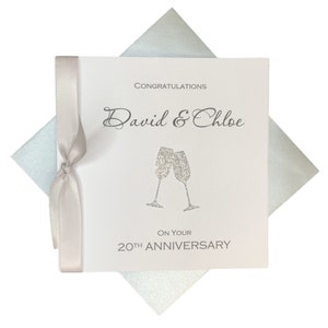 Carte de 20e anniversaire de mariage – 20e anniversaire de mariage : 20 ans de carte de voeux pour femme, mari, parents, couple d'amis – Champagne