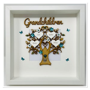 Personalisierter Enkel-Stammbaum-Bilderrahmen: Teal-Andenken-Geschenk
