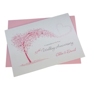 Tarjeta del 57.° aniversario de bodas: regalo de felicitación para el quincuagésimo séptimo aniversario de bodas, esposa, esposo, padres, pareja y amigos. Corazón deslumbrante