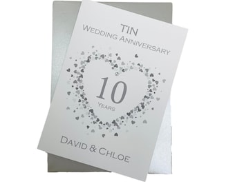 10th Wedding Anniversary Card - Tin 10 Year Tenth Anniversary  Greeting Card, Gift for Wife, Husband, Couple Friends - Love Heart