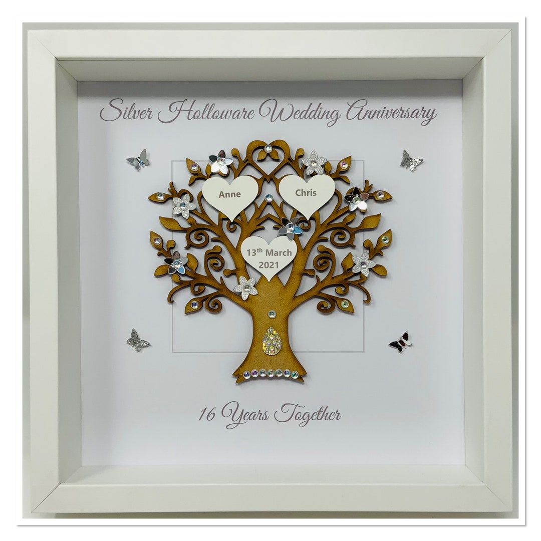 Buy 16th 16 Years Silver Holloware Wedding Anniversary Married Couple  Husband Wife Gift Present Family Tree Picture Frame Personalised Message 
