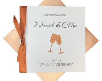 Tarjeta de 7º Aniversario - Cobre 7º Aniversario de Bodas Séptimo Tarjeta de felicitación Regalo Esposa Esposo Pareja Amigos - CH 7