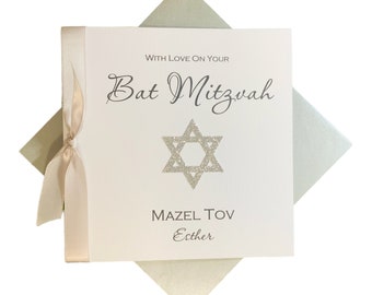Personalised Bat Mitzvah Mazel Tov Star of David Luxury Greeting Card Jewish Coming of Age Jewish Girl Daughter Granddaughter - RG 2