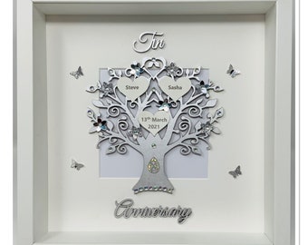 10e 10 jaar blikken huwelijksverjaardag paar cadeau aanwezig echtgenoot vrouw stamboom fotolijst gepersonaliseerd - houten metallic