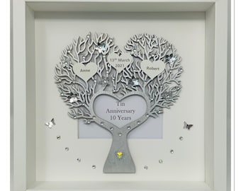 10e 10 jaar blikken huwelijksverjaardag getrouwd cadeau cadeau hem haar man vrouw stamboom fotolijst gepersonaliseerd - hart metallic