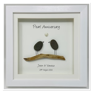 30e 30 jaar parel huwelijksverjaardag cadeau man vrouw paar familie fotolijst gepersonaliseerd (kleur keuze lijst) - kiezelstenen vogels