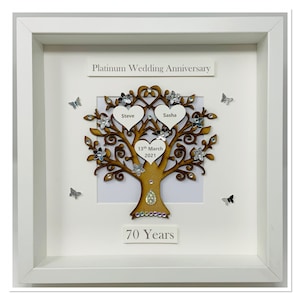 70º 70 anos de platina presente de aniversário de casamento presente marido casado esposa personalizado moldura de árvore genealógica personalizada - clássico